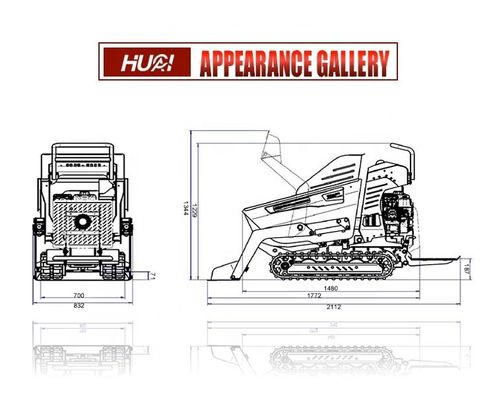 Capacité de charge de 800 kg Mini Crawler Dumper avec moteur de 6,5 chevaux et débit hydraulique 28,8 L